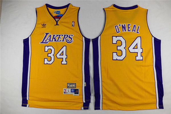 Men Los Angeles Lakers 34 Oneal Yellow Throwback NBA Jerseys